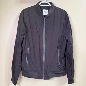 Zara Black Bomber Jacket with Stand-up Collar